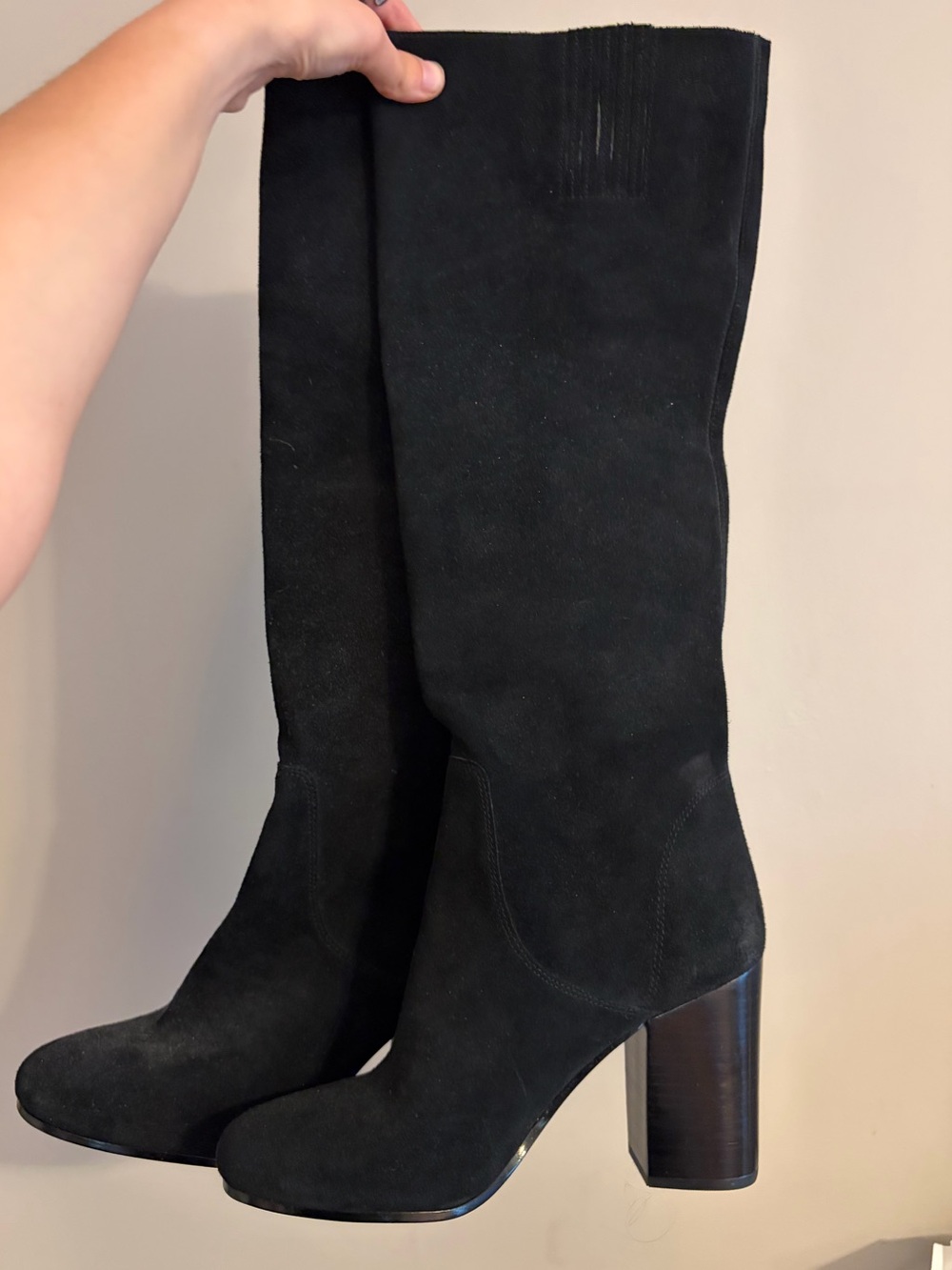 Michael Kors Black Suede Knee-High Block Heel Boots